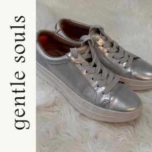 Gentle Souls Rosette Silver Leather Platform Sneakers